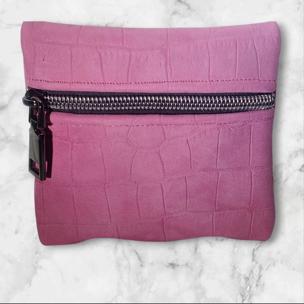 Crocodile-Embossed Genuine Leather Pink  Coin Purse - Handmade